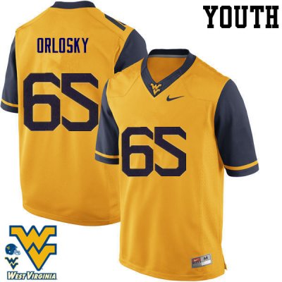 Youth West Virginia Mountaineers NCAA #65 Tyler Orlosky Gold Authentic Nike Stitched College Football Jersey PS15C66KC